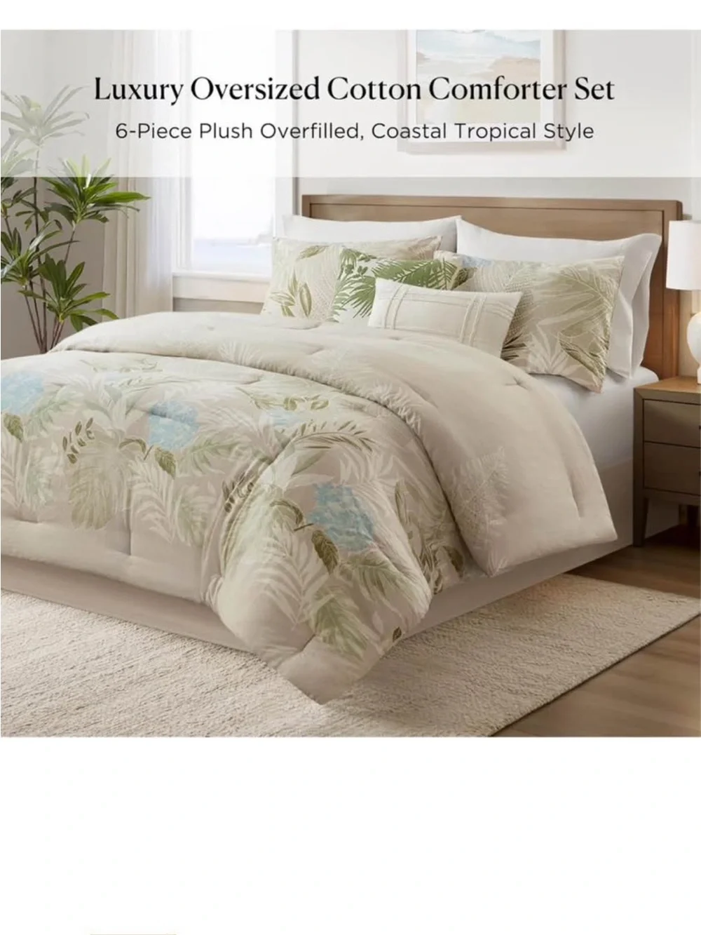 Harbor House King Comforter Set, Tropical Palm Print, Soft Cotton Oversized